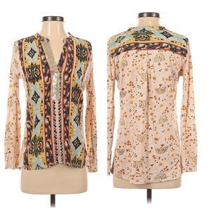 Anthropologie Tiny Boho Devas‎ Sequin Top Printed Casual Roll-Cuff Multi S